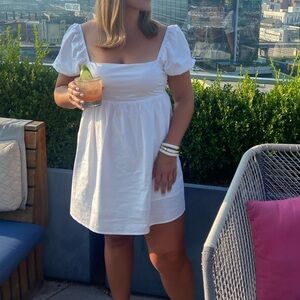 White open back puff sleeve dress